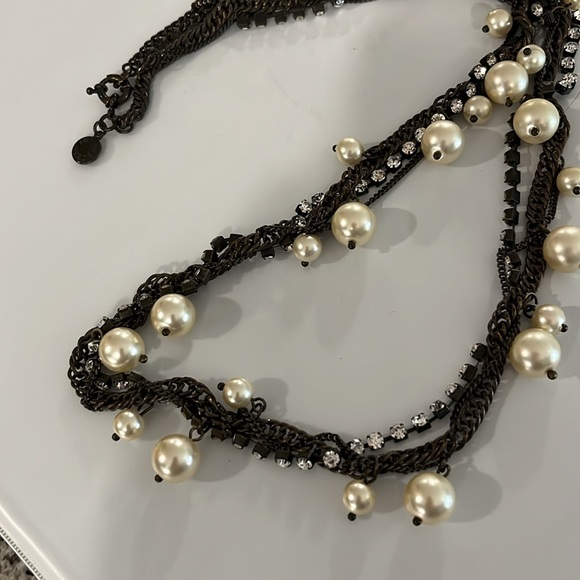J Crew long necklace, bronze,bling faux pearls EUc - Picture 3 of 4